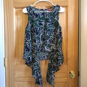 ModCloth sleeveless green and blue floral blouse with tie front size small